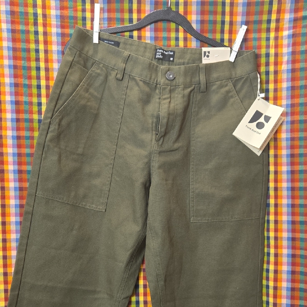 Frank And Oak Joey Straight Fit  Cotton Trousers 31×32 Green